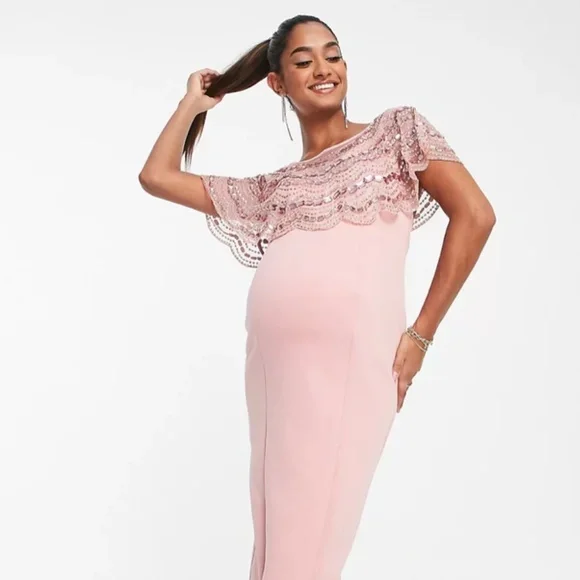 chinese dress ladies Off Shoulder Lace Maternity Photoshoot Dress, Fruit Pink / S